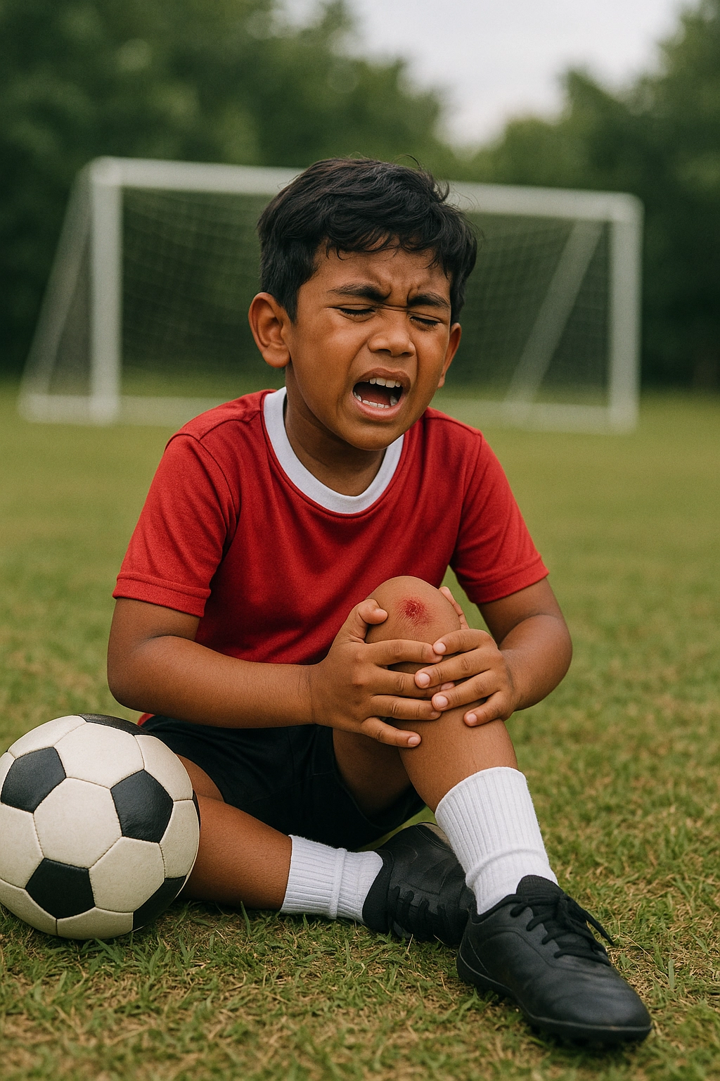 a boy with a knee injury photos