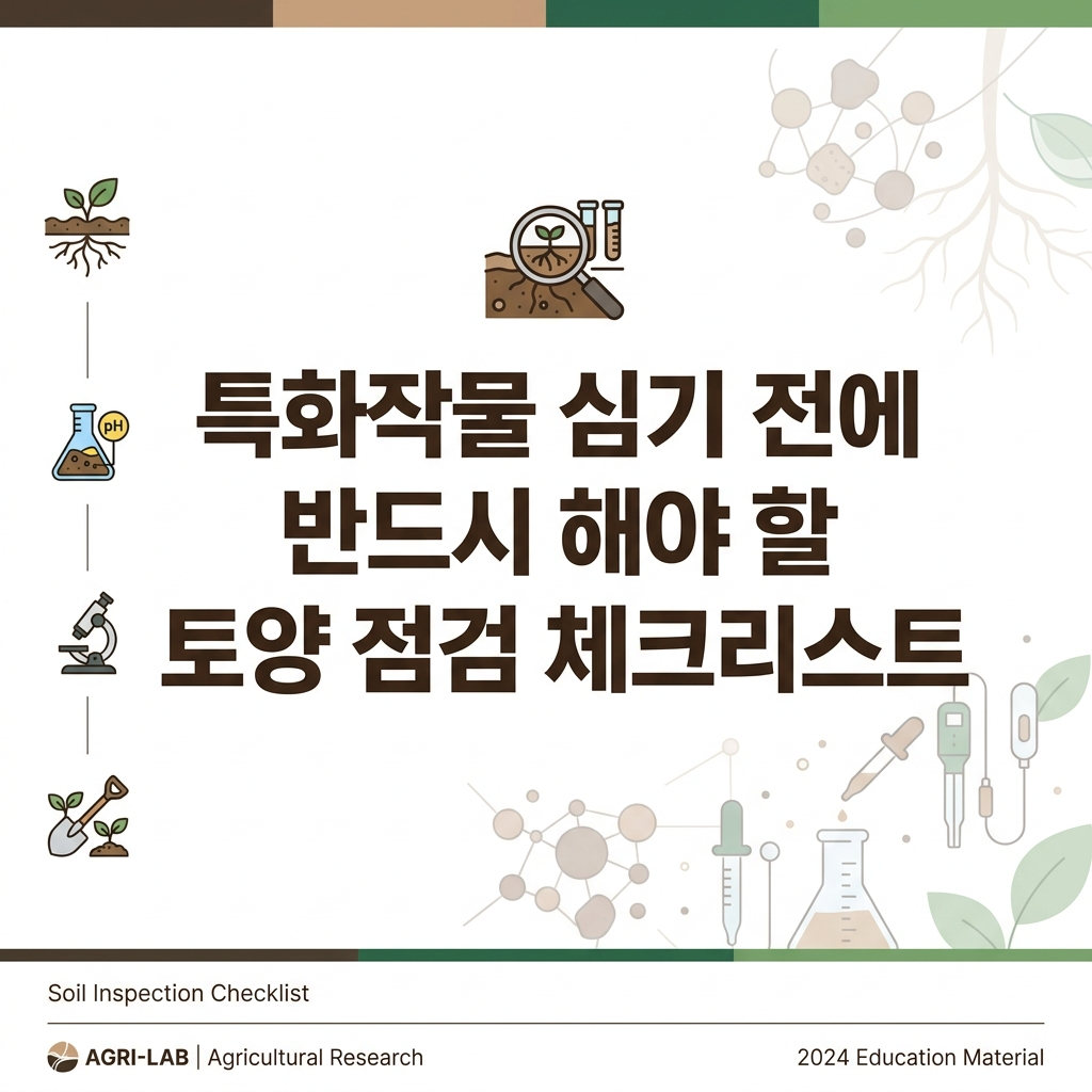 특화작물 재배 전 현장 육안 점검부터 흙토람 적성도 조회, 농업기술센터 무료 토양검정 신청까지 — 초보 재배자가 단계별로 따라할 수 있는 토양 점검 체크리스트를 정리했습니다.