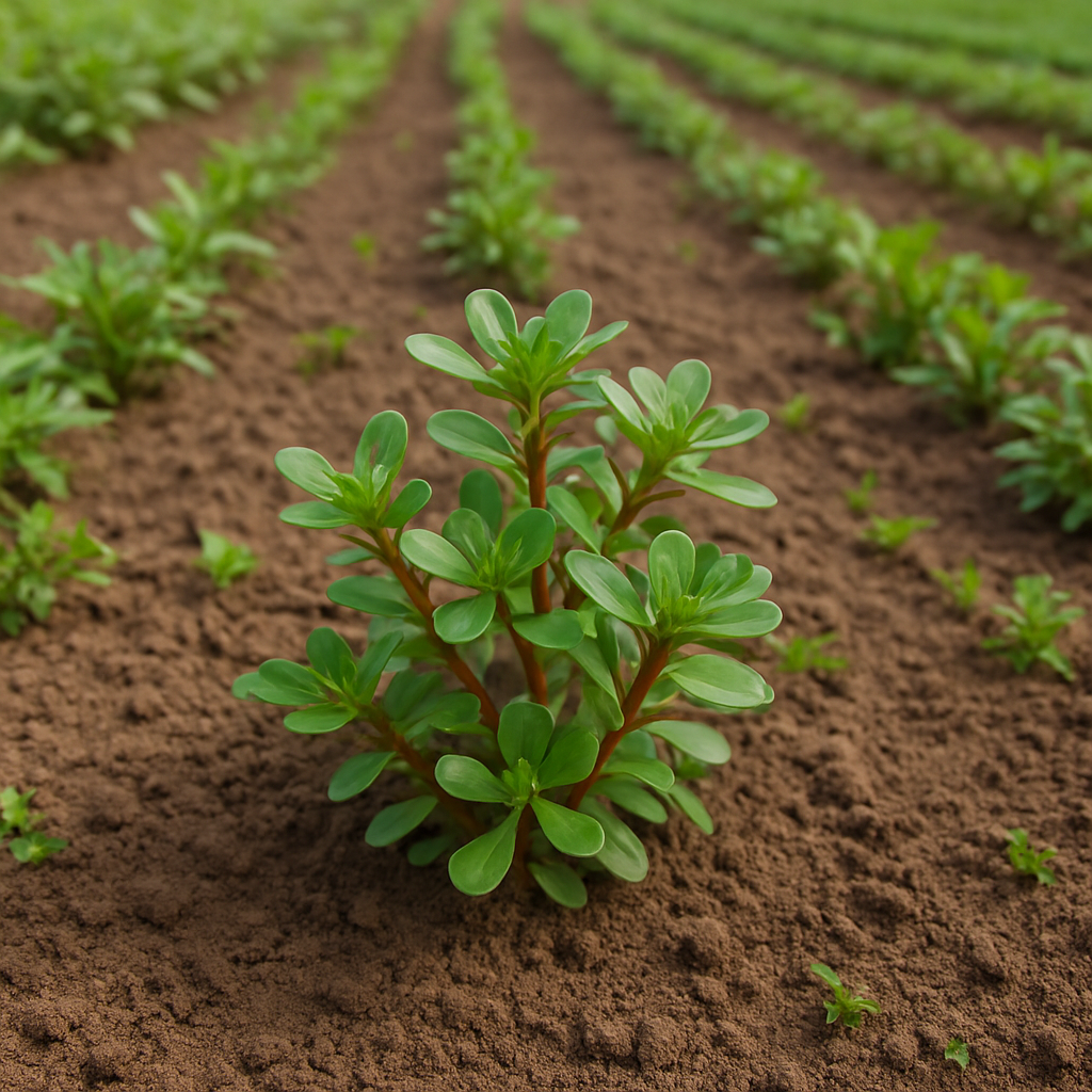 쇠비름이 자라는 넓은 밭 풍경