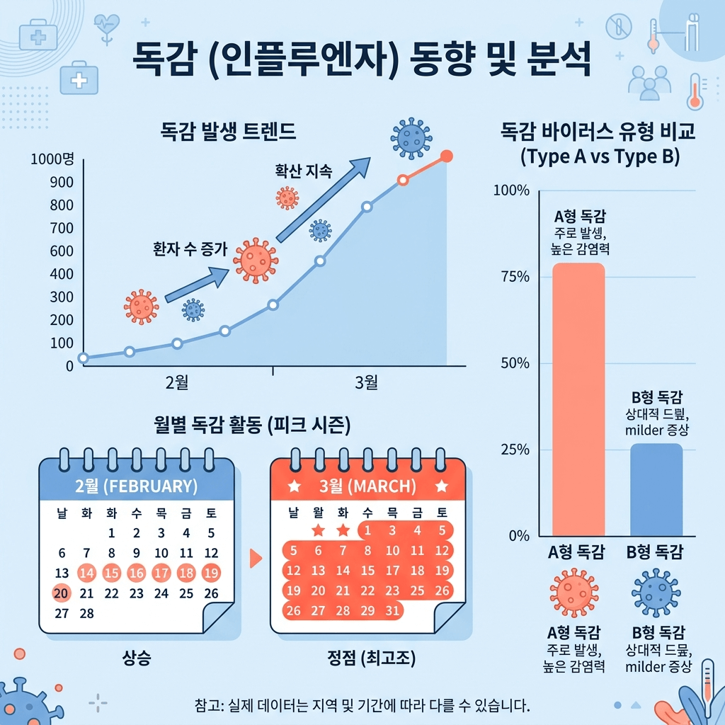 B형 인플루엔자 유행 현황 그래프 인포그래픽