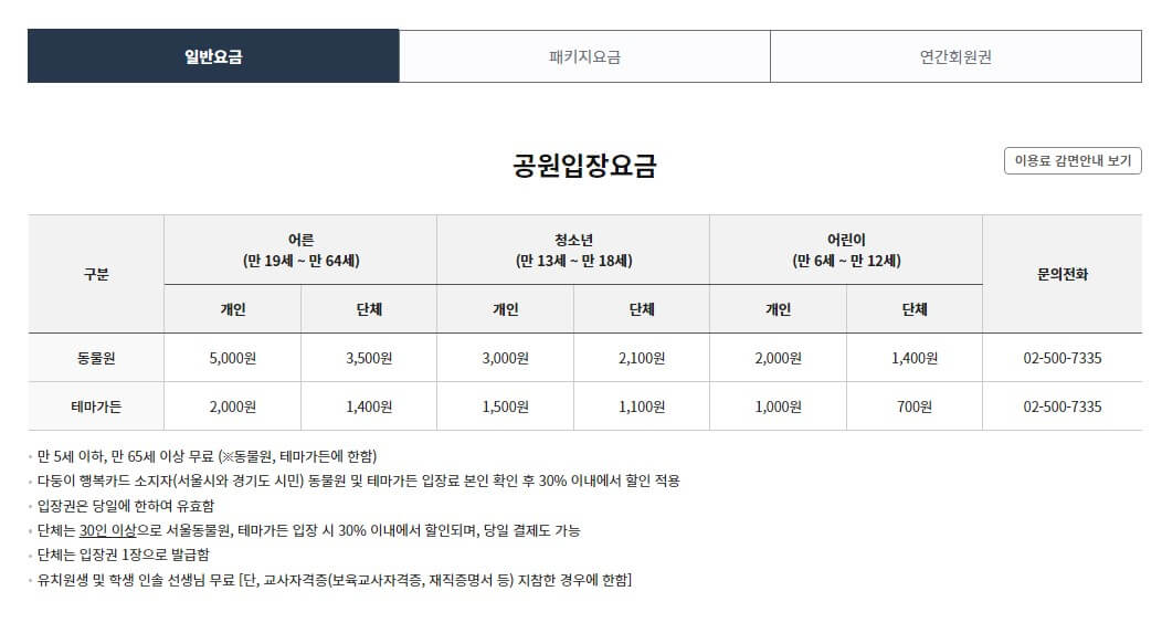 서울대공원-동물원-입장료
