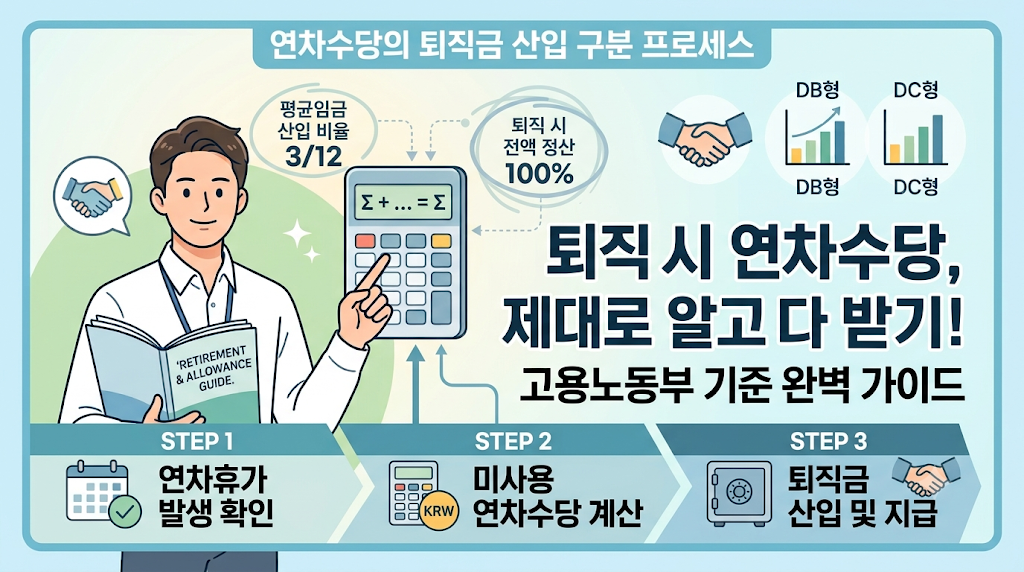 연차수당의 퇴직금 산입 프로세스 인포그래피