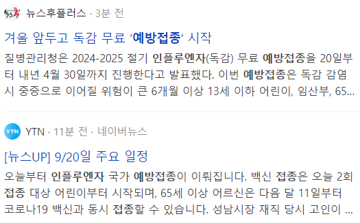 2024 인플루엔자 예방접종 관련 기사