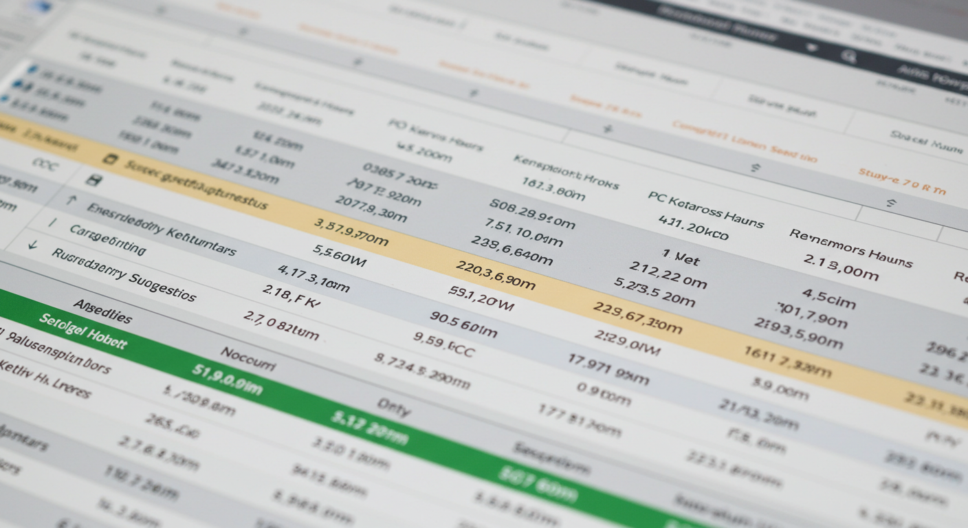 Keyword Planner 대시보드에서 CPC 순 정렬 화면