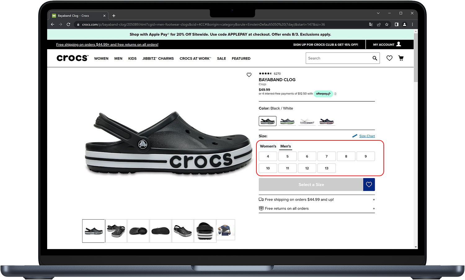 크록스 미국 공식홈페이지 사이즈 표기