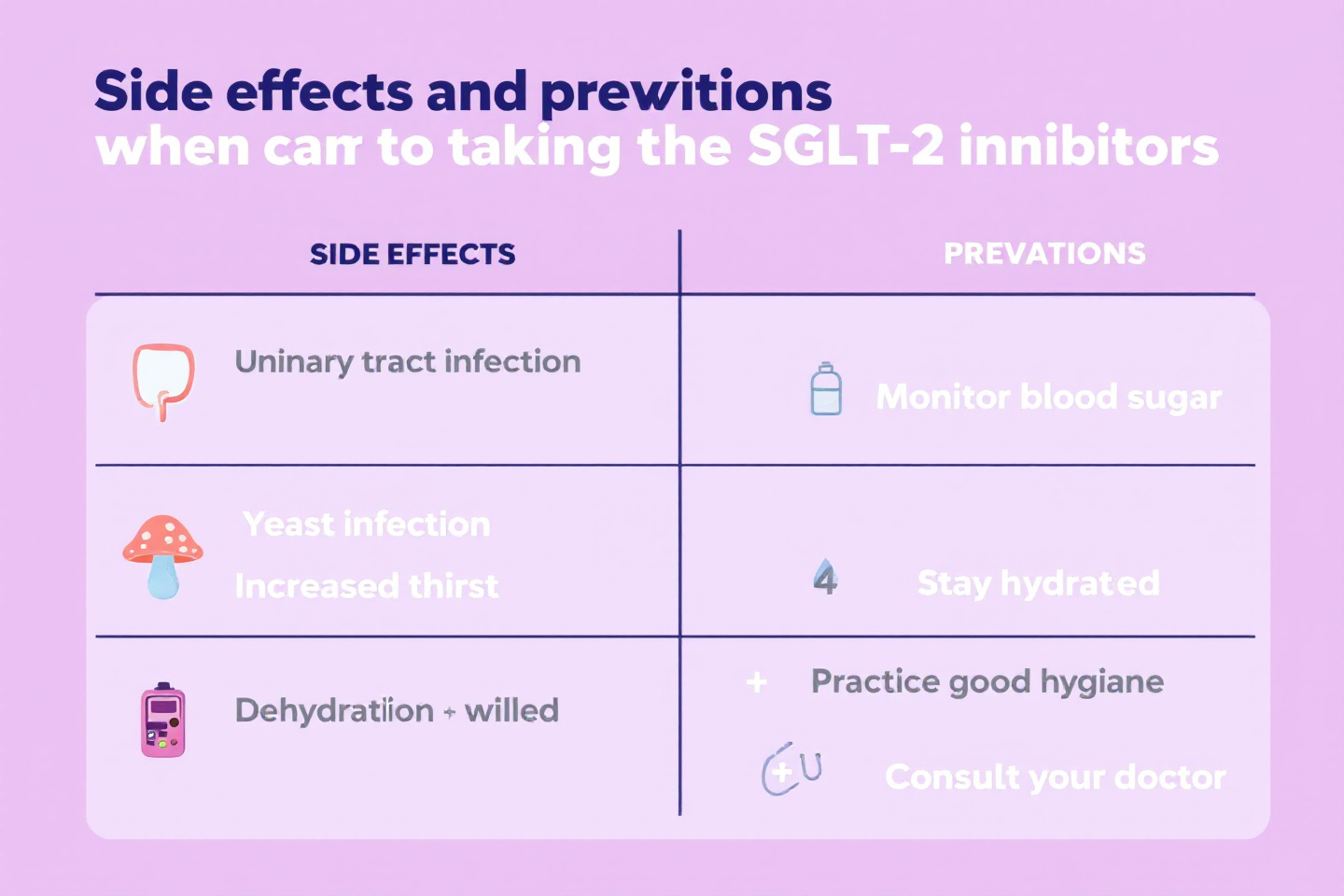 "SGLT-2 억제제 복용 시 발생 가능한 부작용과 주의사항 정리표"