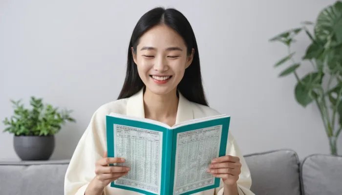 뱀띠 올해 운세에서 긍정적인 재물운 흐름을 보고 기뻐하는 장면