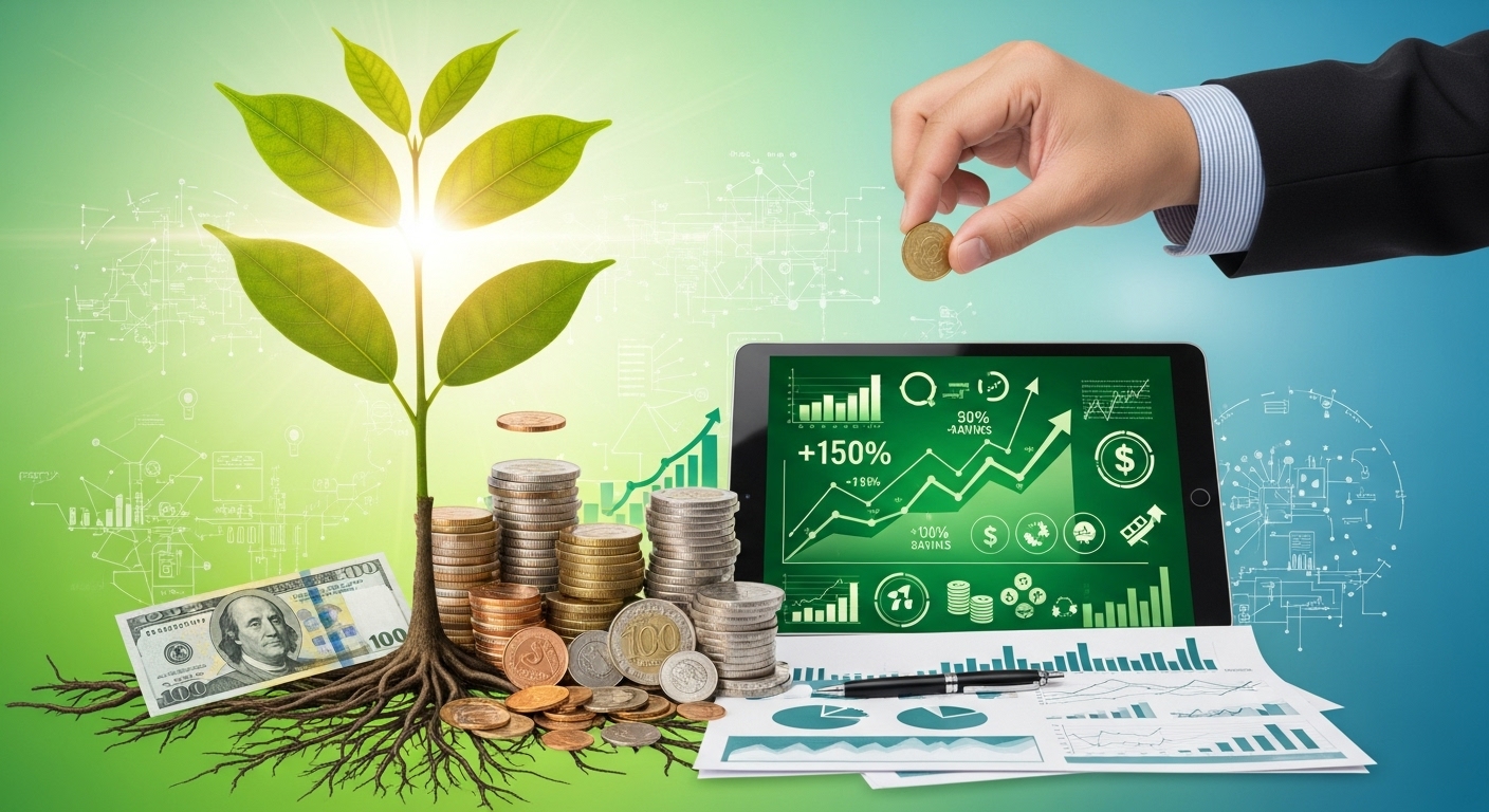 μ§μκΈμ νλͺ
νκ² κ³ννκ³  κ΄λ¦¬νμ¬ μ±μ₯νλ λͺ¨μ΅μ λνλ΄λ μ΄λ―Έμ§.