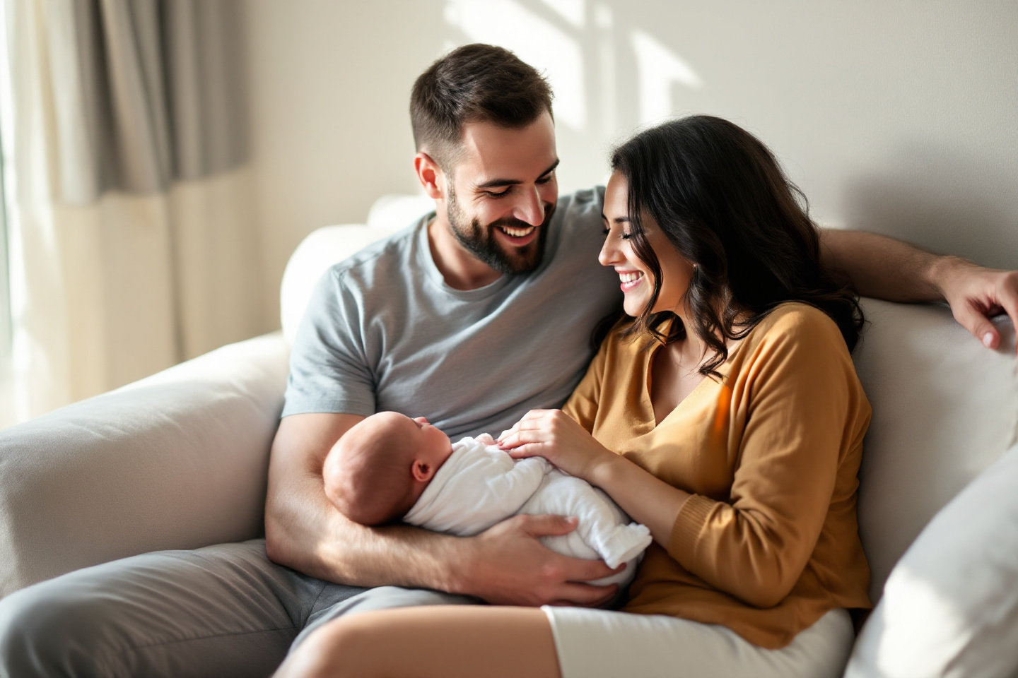 아기와 함께 즐거운 시간을 보내는 부모