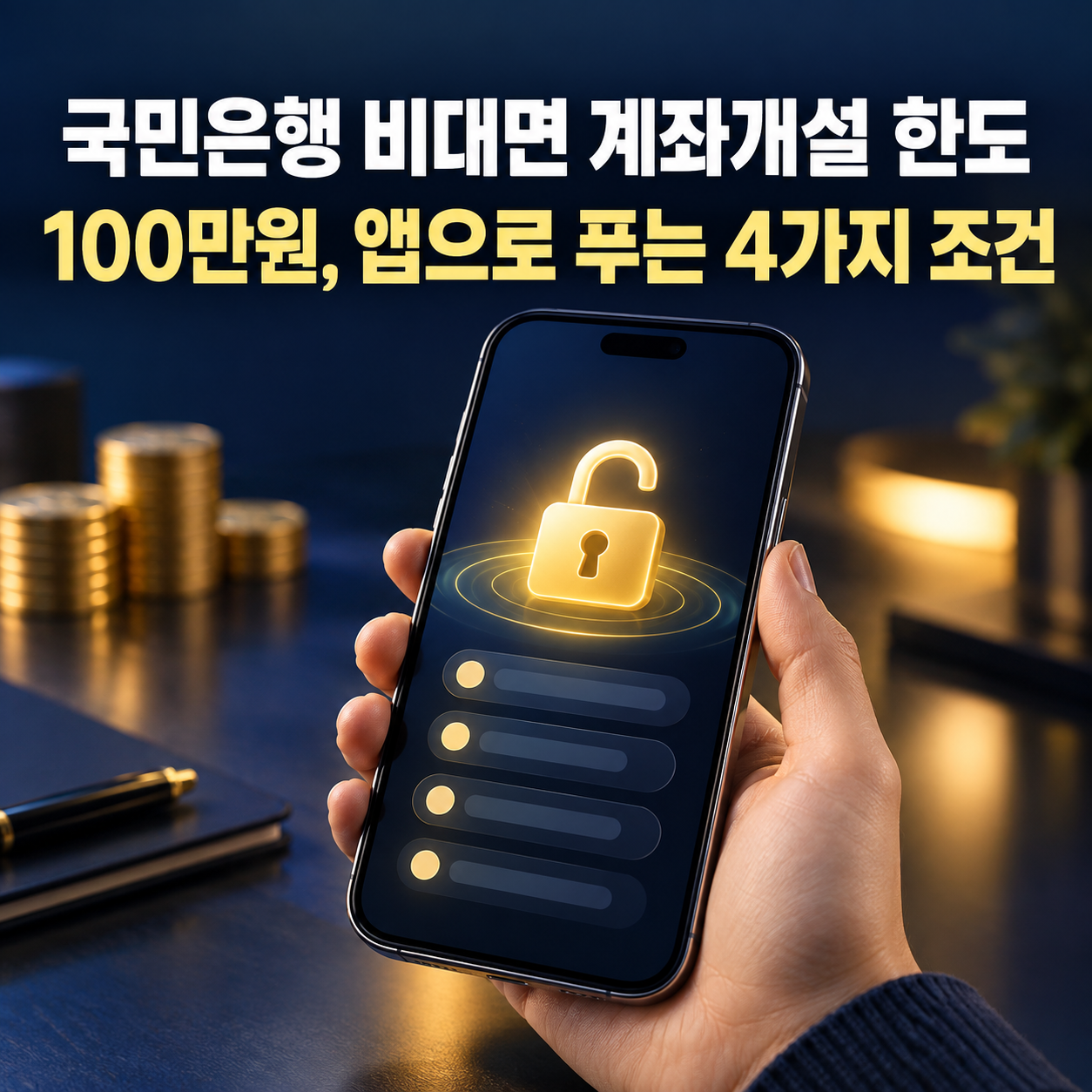 국민은행 비대면 계좌개설 한도 100만원, 앱으로 푸는 4가지 조건