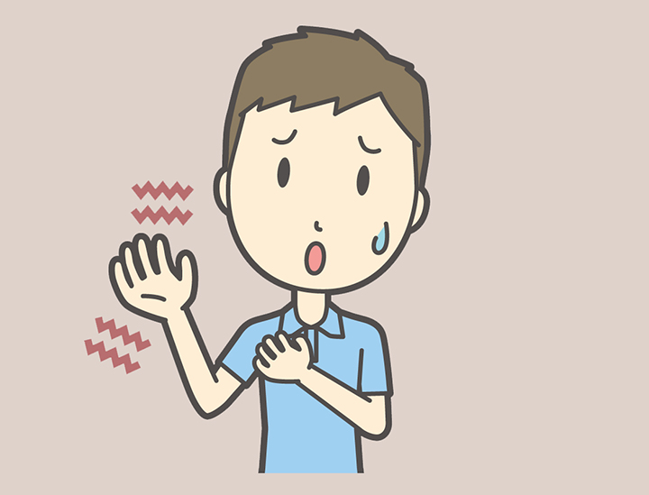 손가락의-따끔거림이-있는-남성