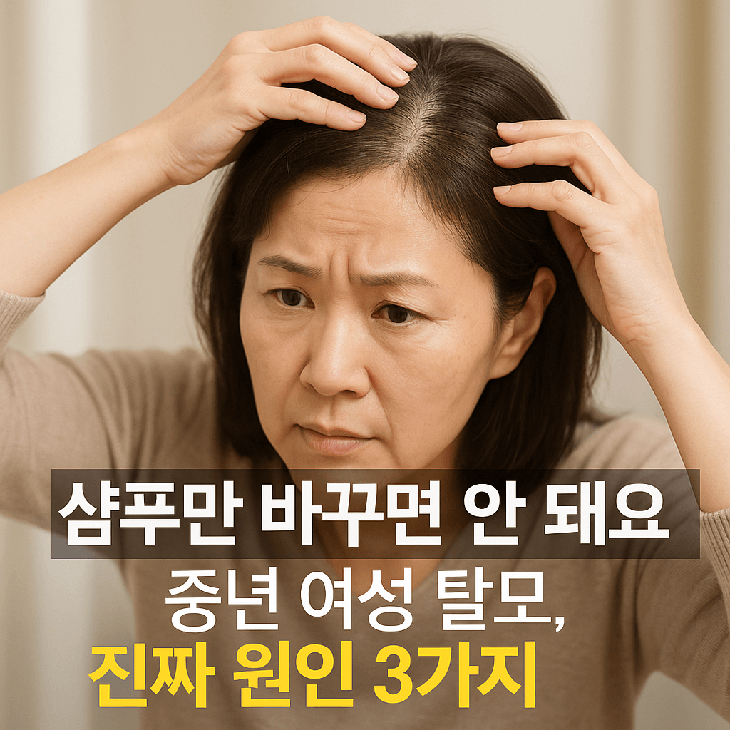 탈모로 스트레스 받는 중년여성의 모습