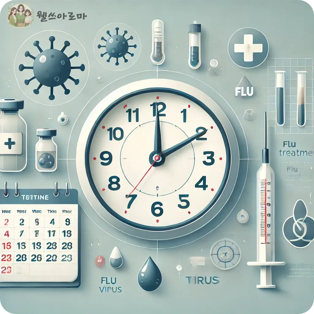 가운데-둥근시계-주사와약병-바이러스이미지-포스터