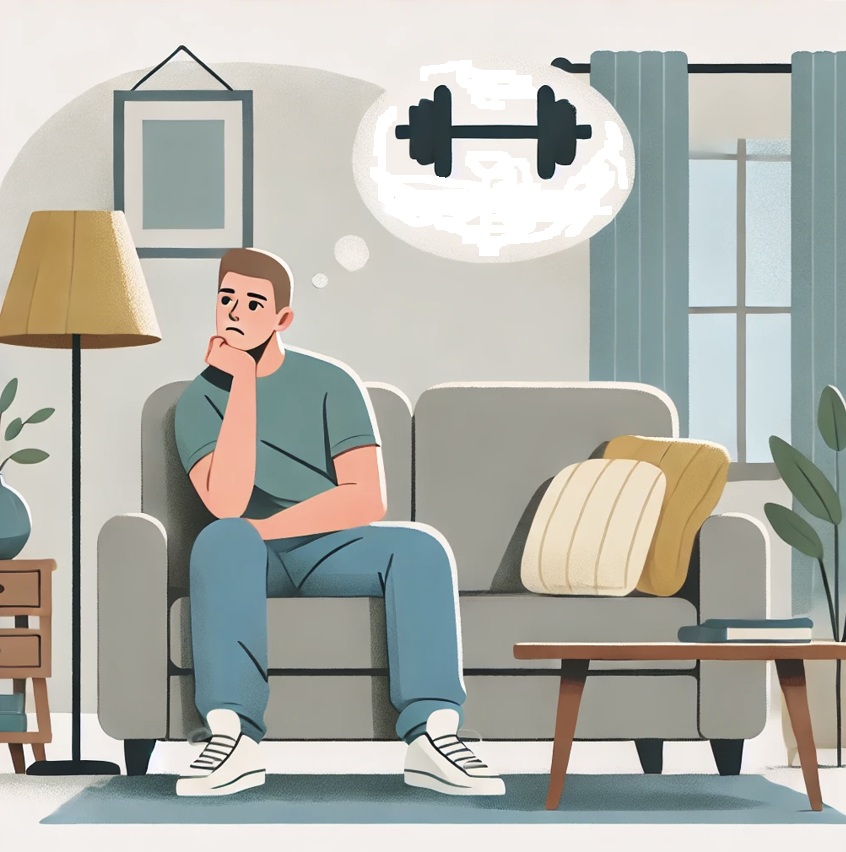 운동 갈까 말까 고민하고 있는 그림