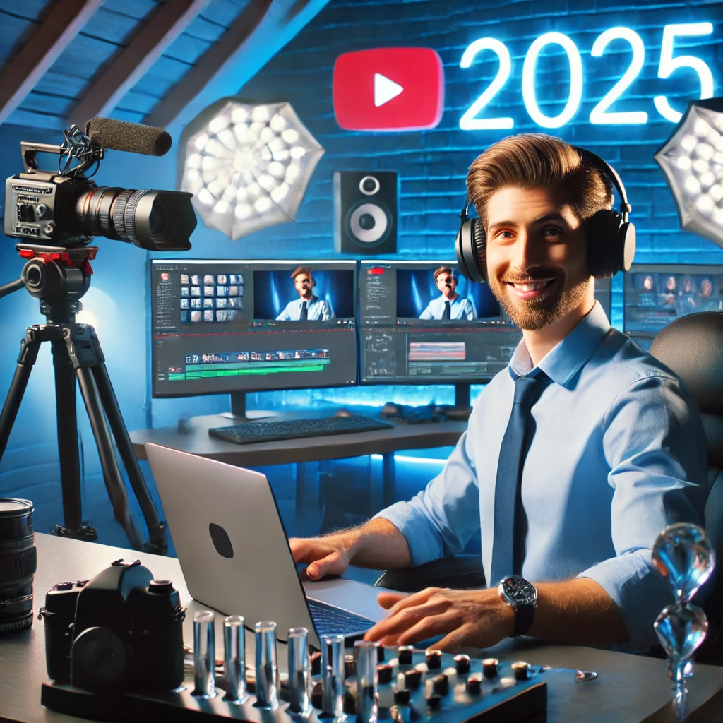 2025년 최신 장비를 갖춘 유튜버의 스튜디오 작업