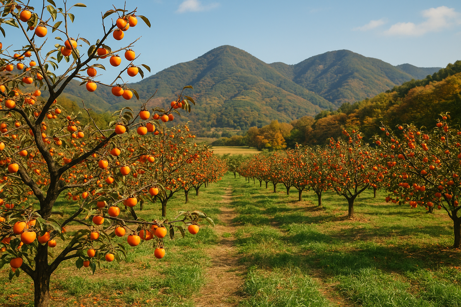 청도의 비옥한 가을 감밭 이미지