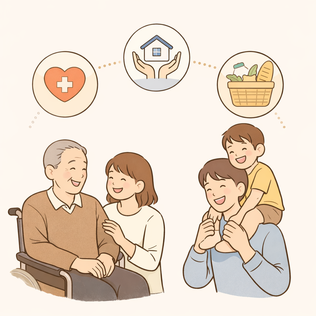 생활복지 정책을 희망하는 사람들 이미지 일러스트