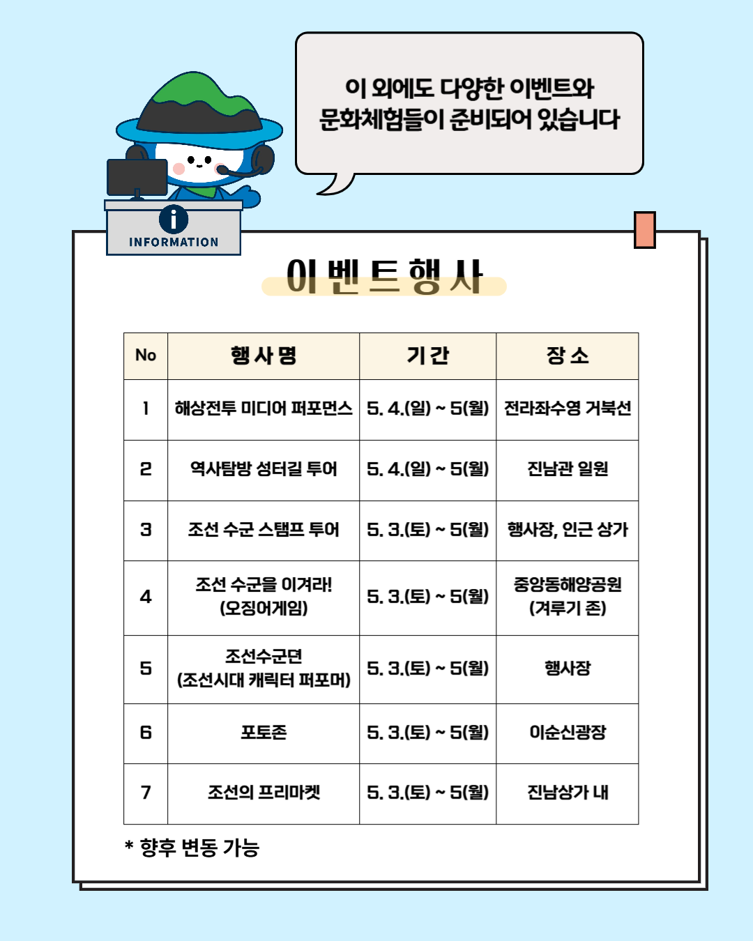 거북선축제 이벤트행사 안내표