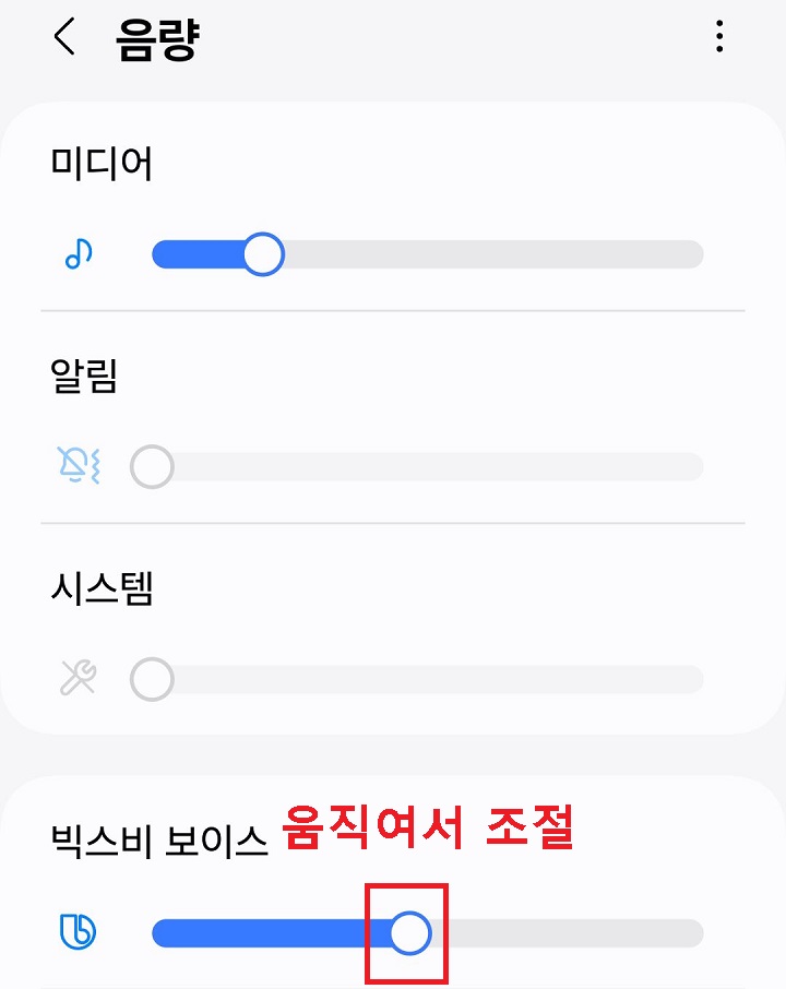 빅스비 보이스 조절 버튼 보임