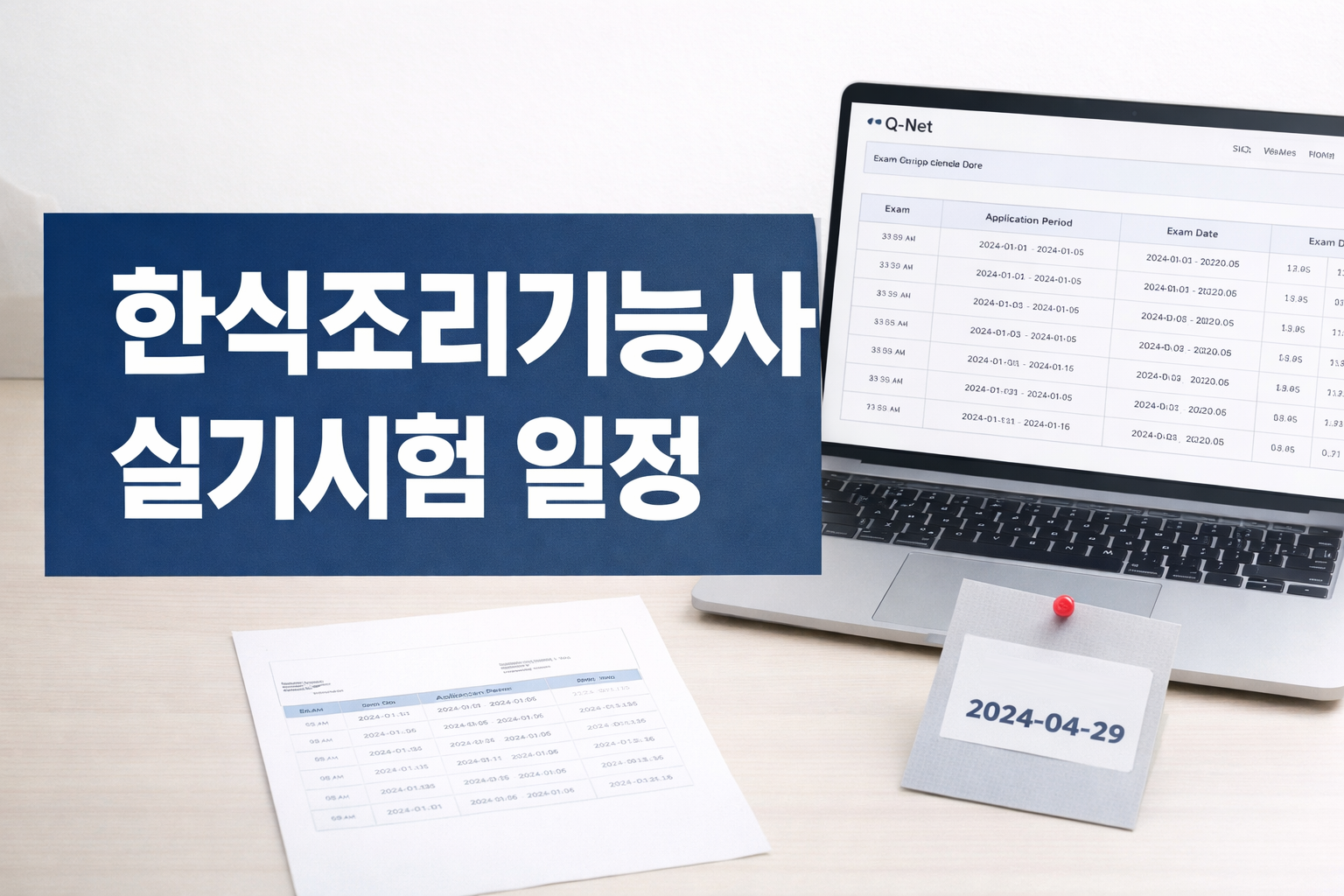 한식조리기능사 실기시험 일정을 어디서 확인하고 어떤 순서로 봐야 하는지 핵심 흐름을 빠르게 이해하도록 보여주는 썸네일 이미지