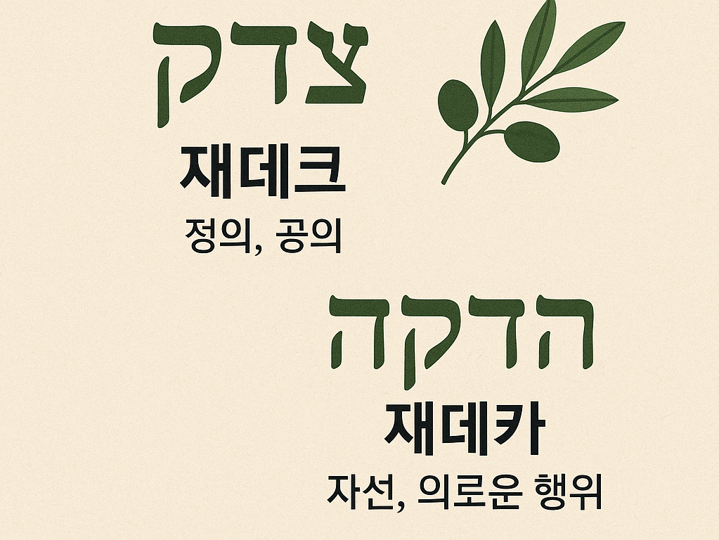 째데크(צֶדֶק, Tzedek) 와 째다카(צְדָקָה, Tzedakah) 정의와 의로움 그리고 실천