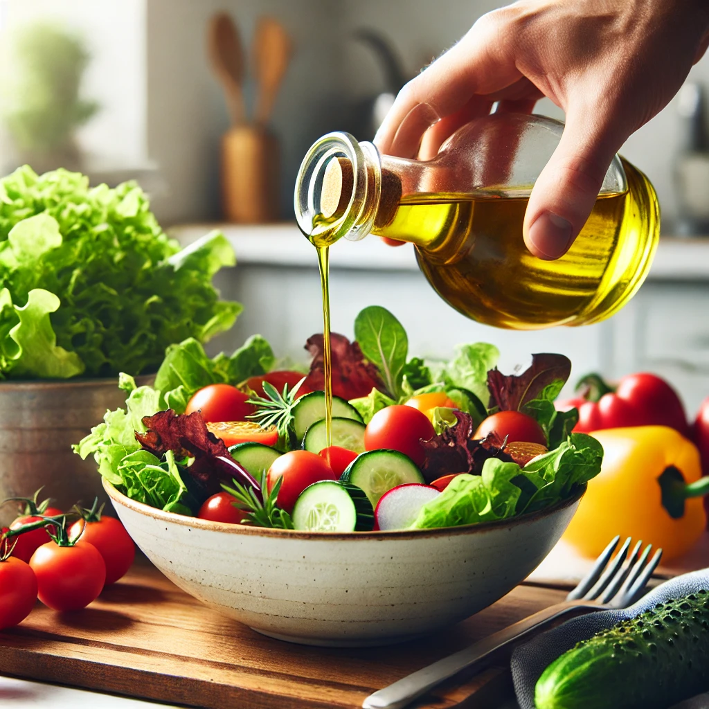 샐러드에 올리브오일을 뿌리는 장