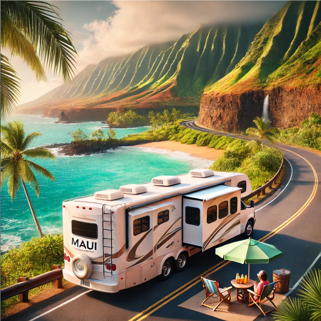 미국 마우이섬에서 캠핑카로 여행하는 모습이 담긴 사진