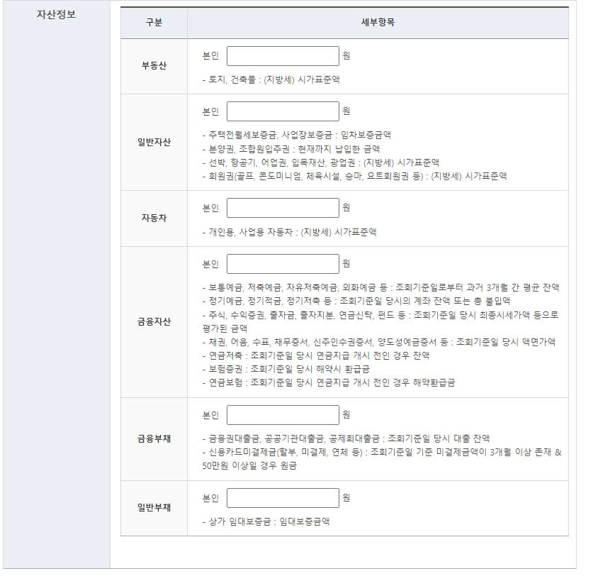 청년 맞춤형 전세 대출 자산 정보