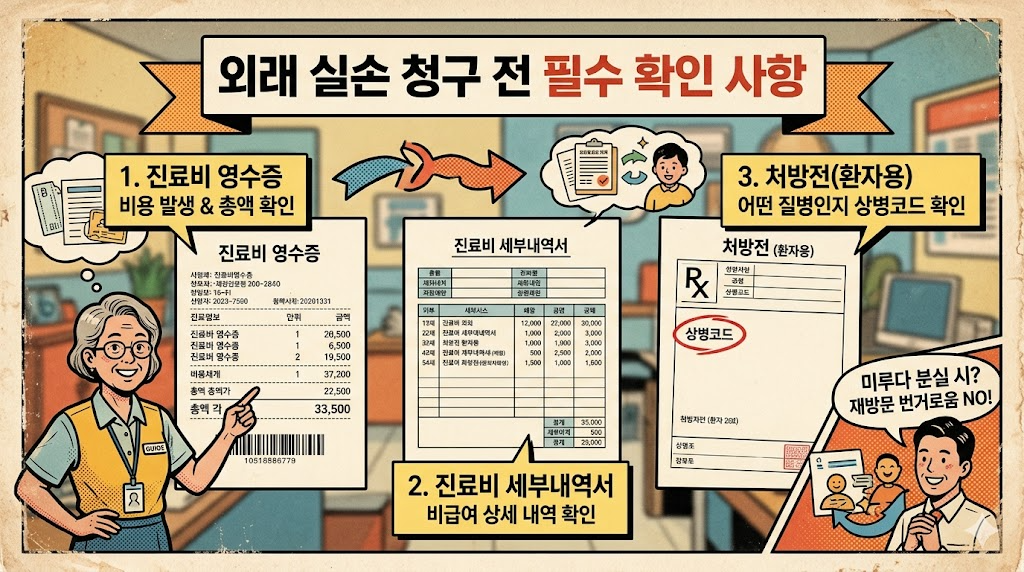 외래 실손 청구 전 반드시 확인해야 할 영수증&middot;세부내역서&middot;처방전 핵심 체크