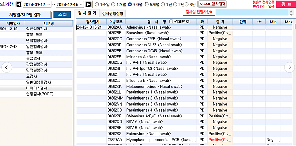 엔테로바이러스 positive를 확인할 수 있는 검사결과지