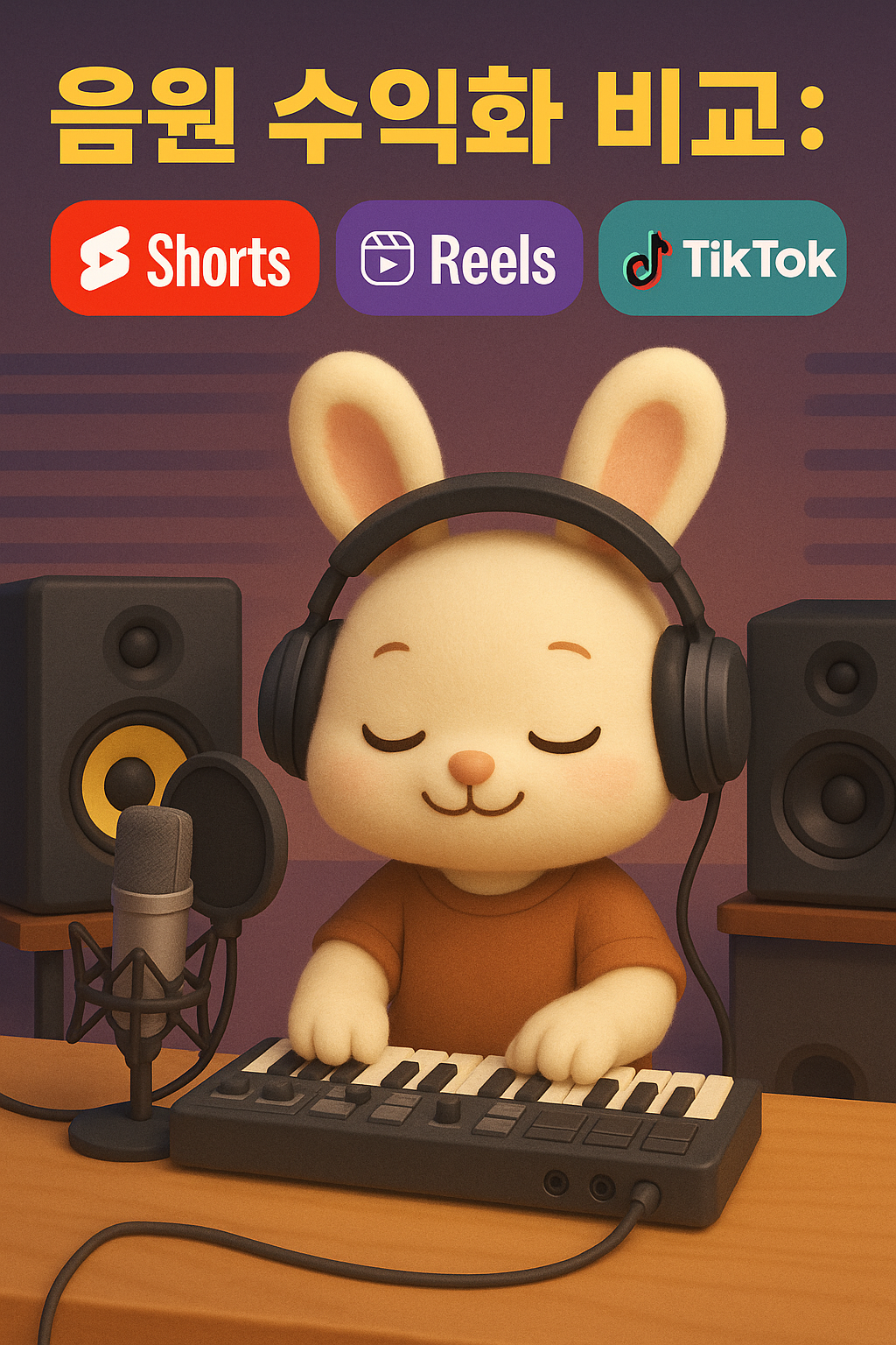 음원 수익화 비교-음원을 제작하는 토끼 캐릭터