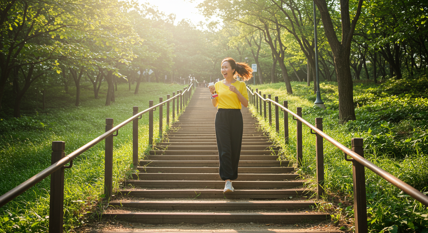 식사 후 산책하는 한국 여성