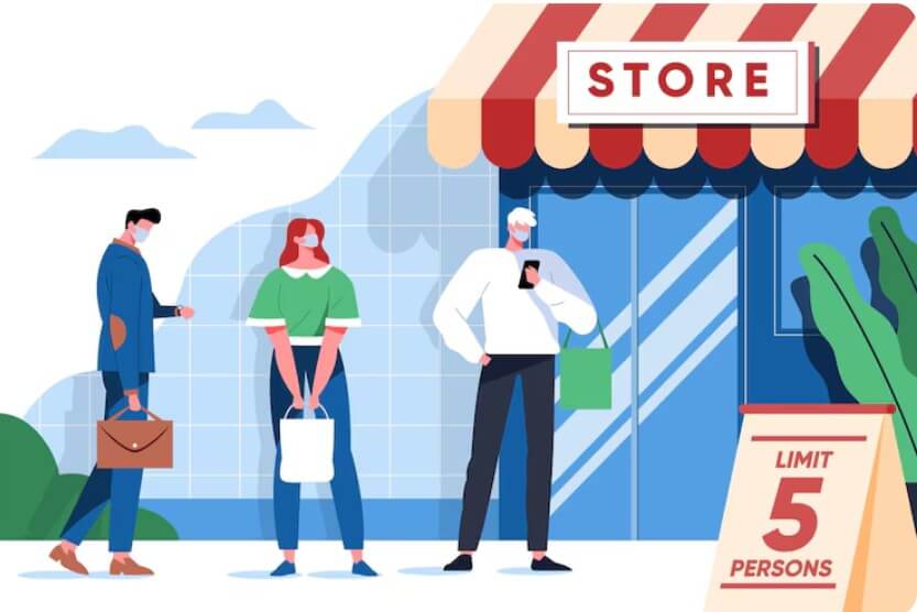 소상공인 가게에서 줄을 서 있는 모습