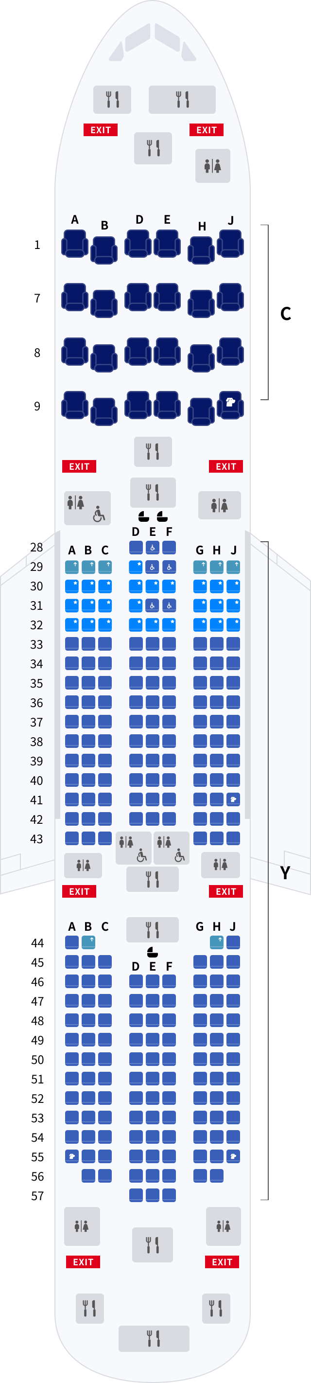 대한항공 보잉 B787 기본정보, 좌석배치도, 좌석 간격