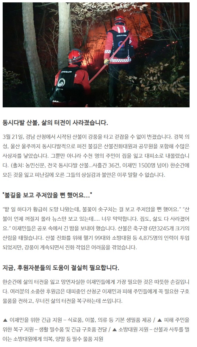 산불 이재민 돕기