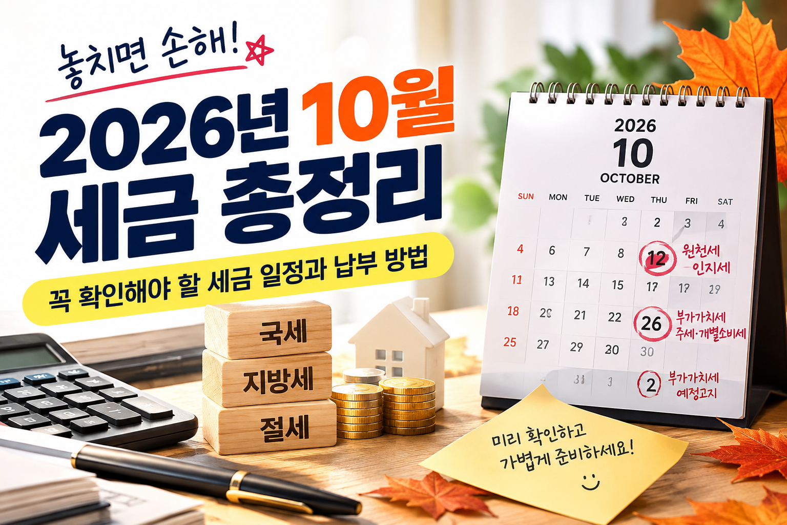2026년 10월 세금 총정리, 꼭 확인해야 할 세금 일정과 납부 방법