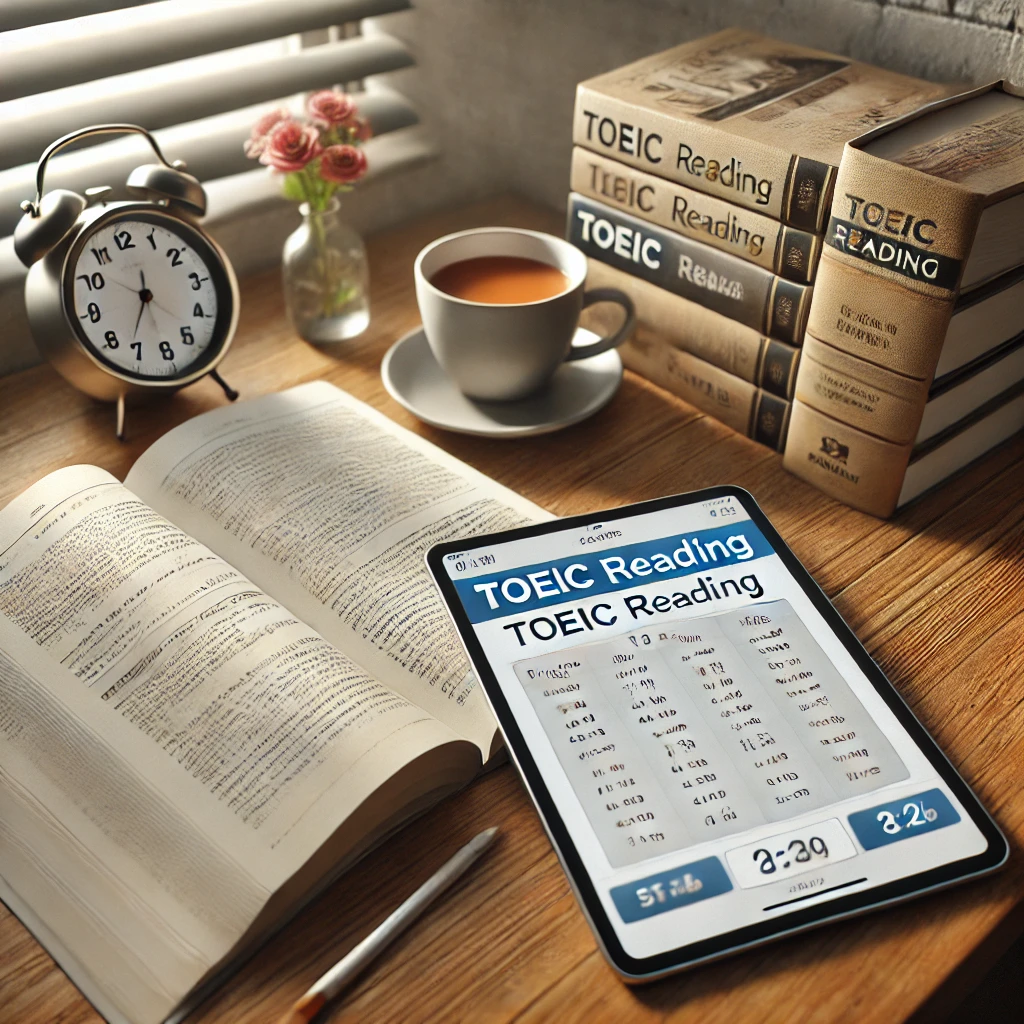 토익 독해 자료가 놓인 깔끔한 책상