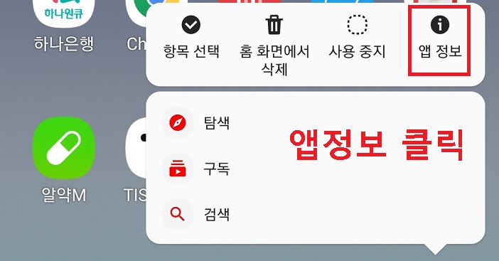 앱정보 메뉴 누름