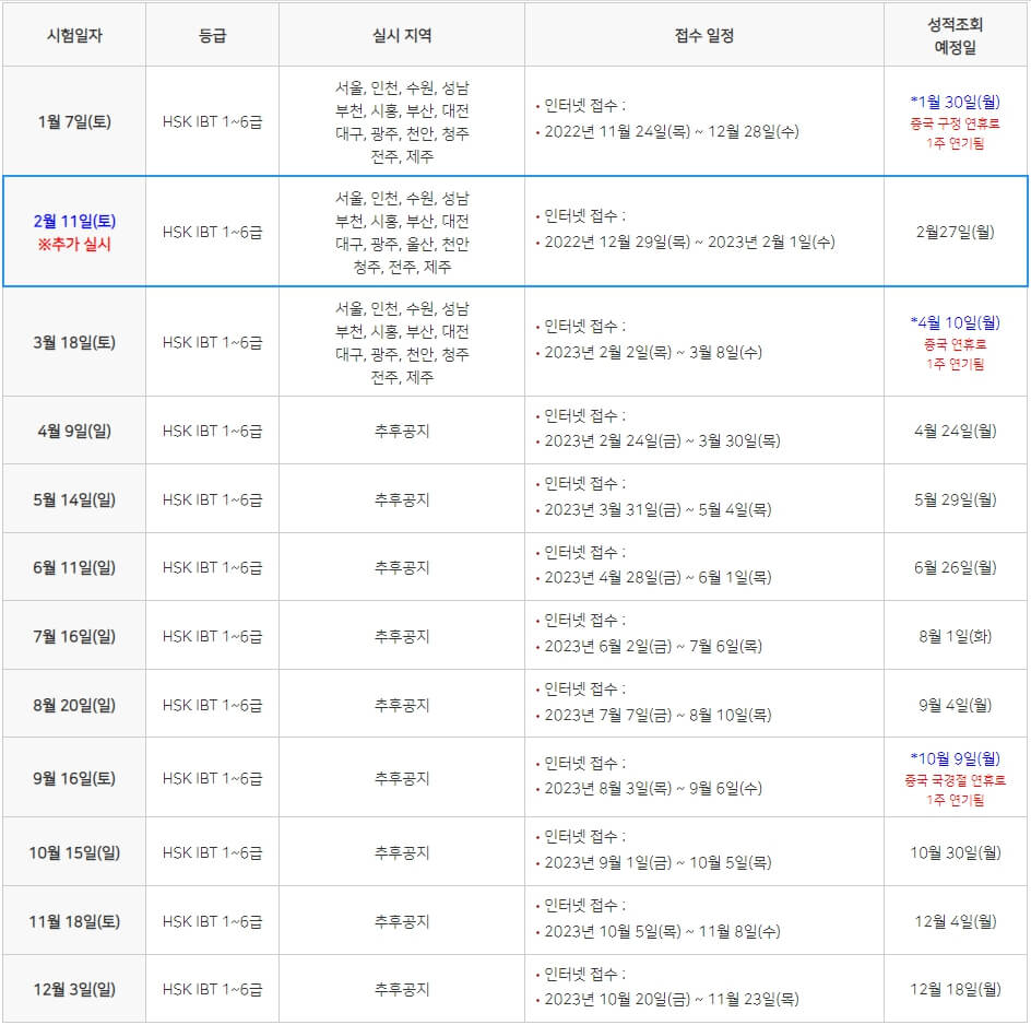 2023-HSK-IBT-시험일정