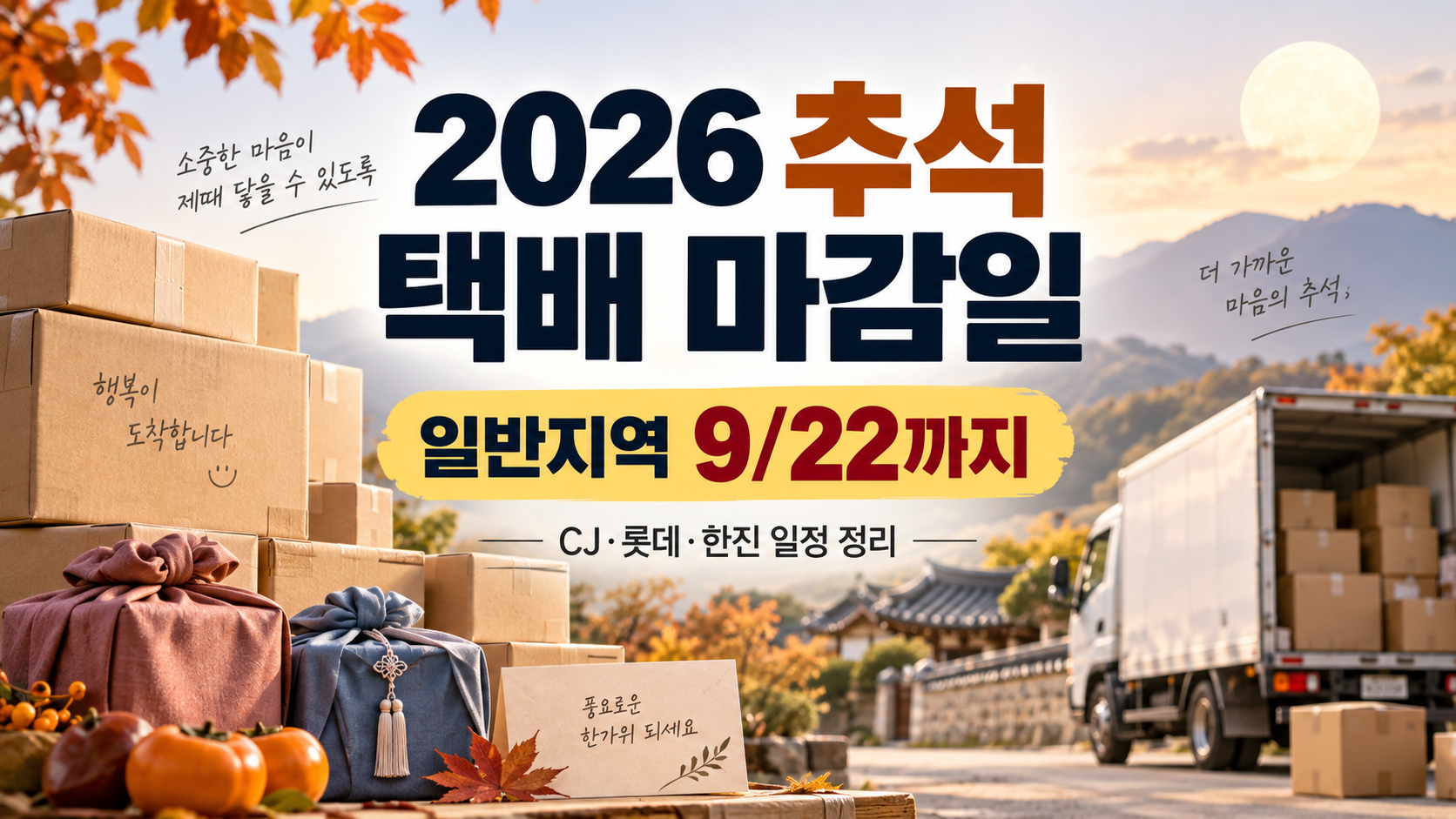 2026 추석 택배 마감일 CJ 롯데 한진 일정