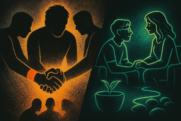 알코올 회복을 위한 자조모임 또는 전문가 심리상담 장면