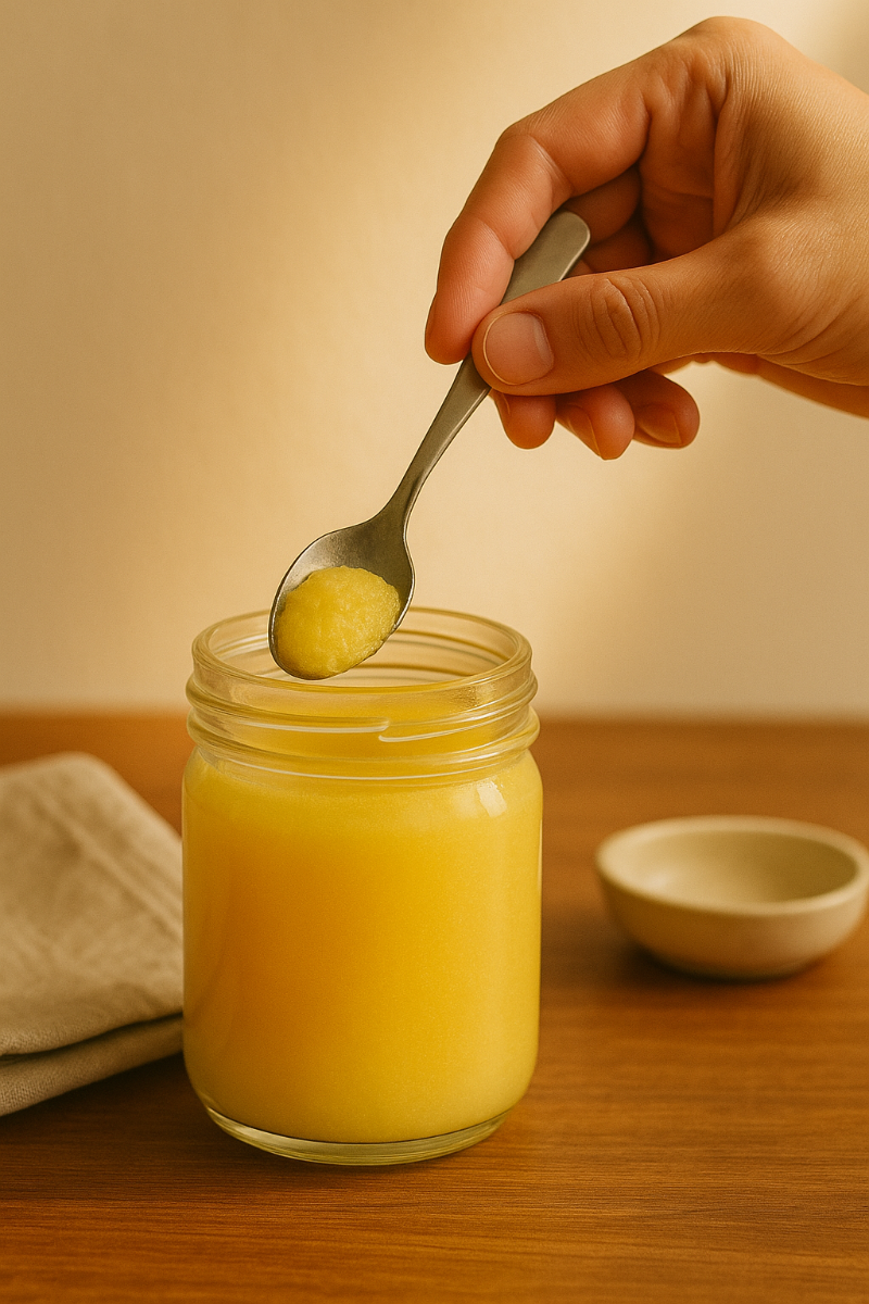 유기농 인증 기버터’ 라벨이 붙은 유리병