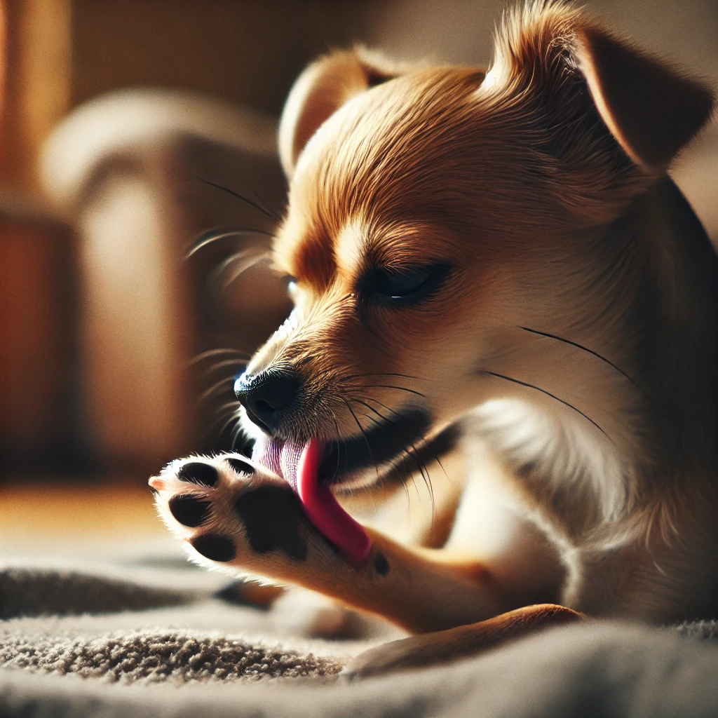 강아지 발 핥는 행동 관련 이미지