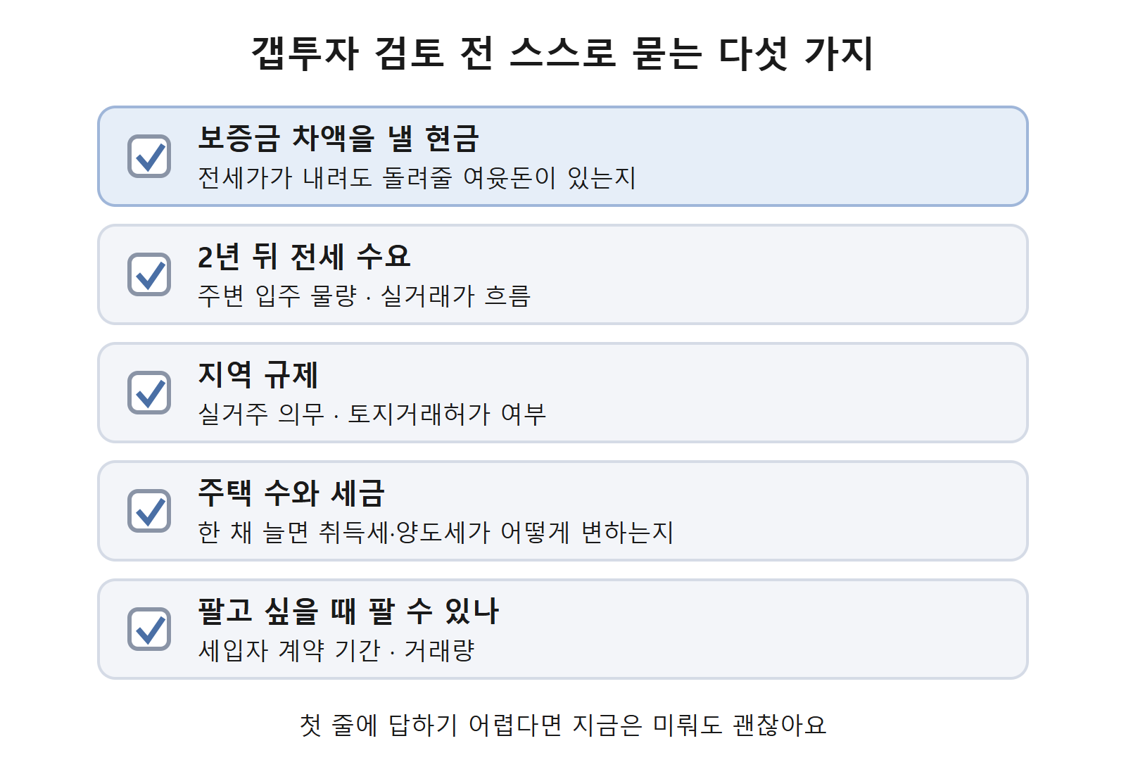 갭투자 검토 전 스스로 묻는 다섯 가지