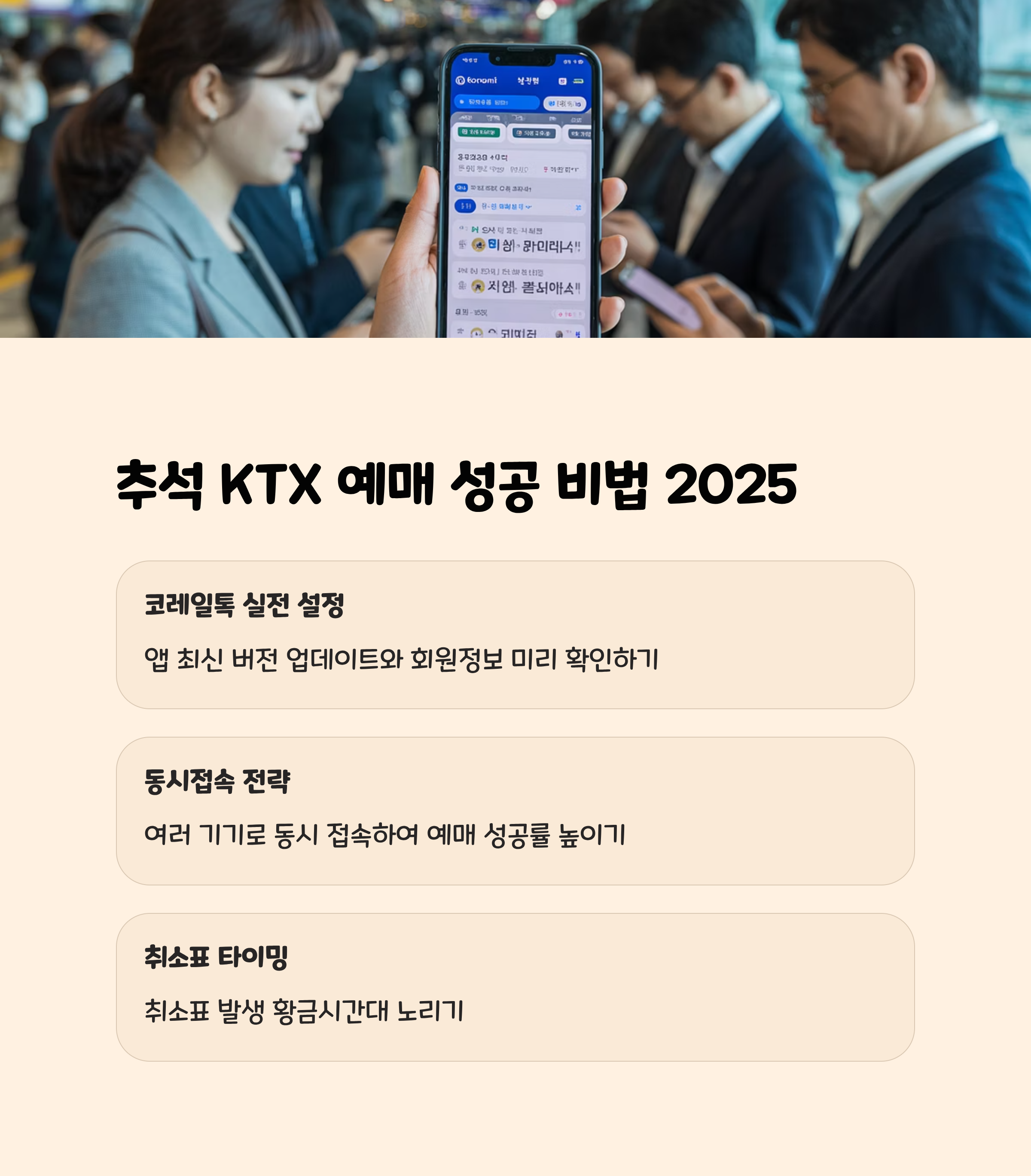 2025 추석 KTX 예매 성공 비법 코레일톡 실전설정 동시접속 전략 취소표 타이밍