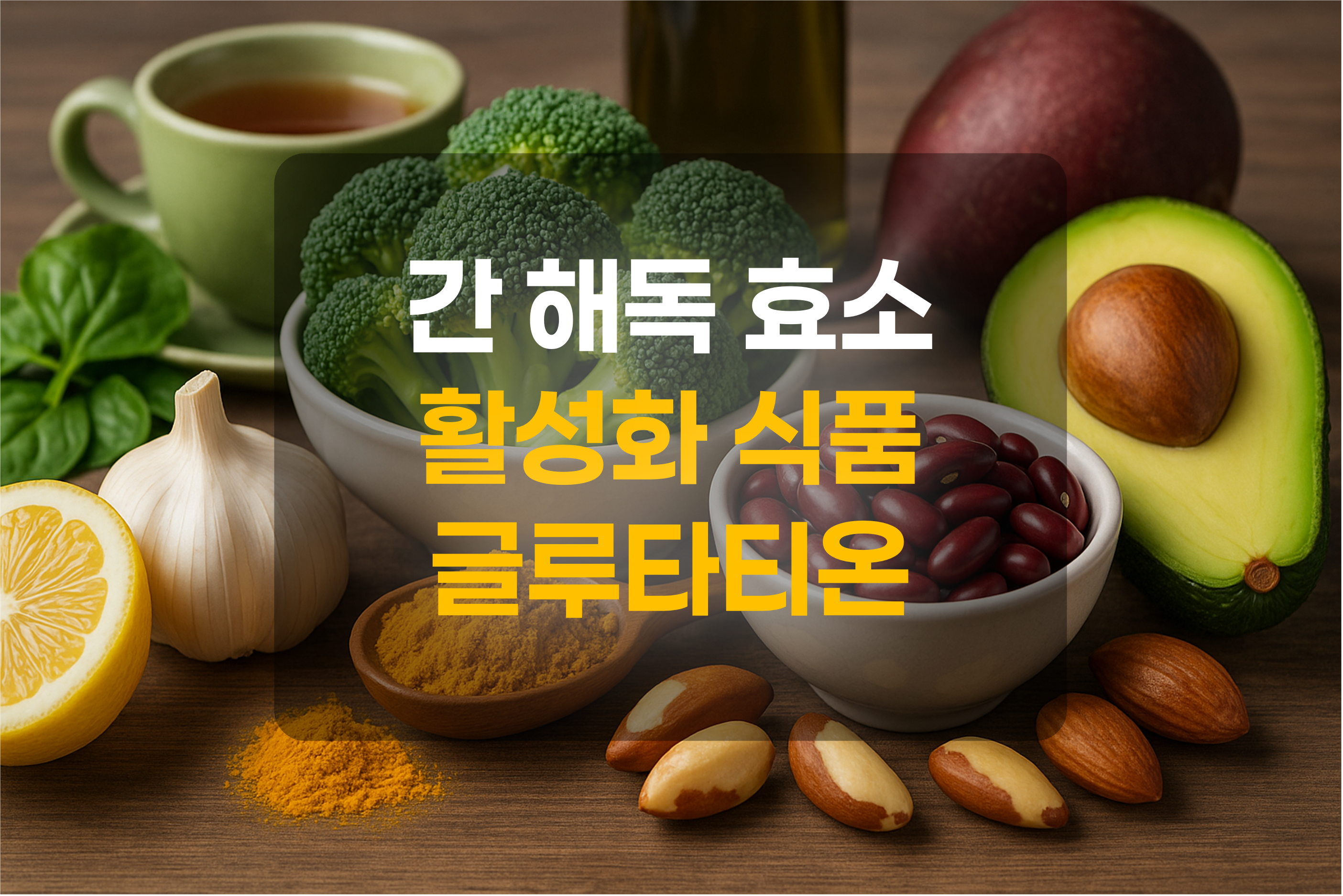 간에 좋은 음식들을 표현한 그림