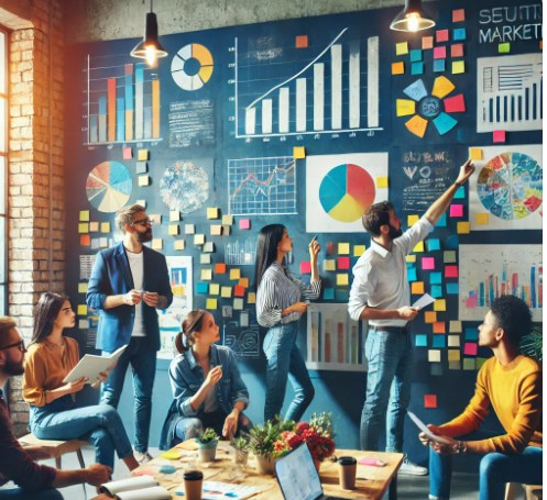 사무실에 모여 의논중인 사람들