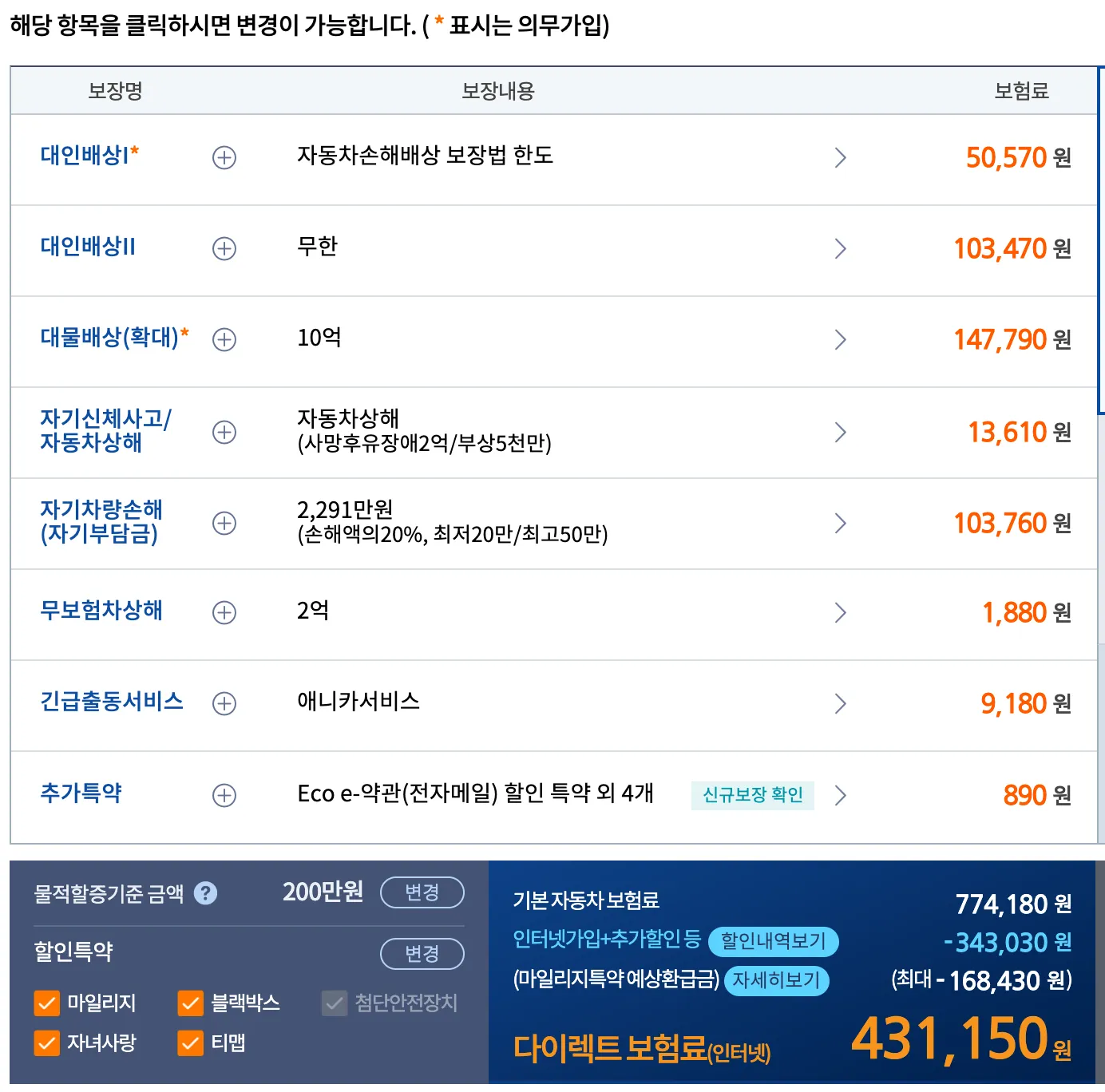 티볼리 1.6 가솔린 보험료