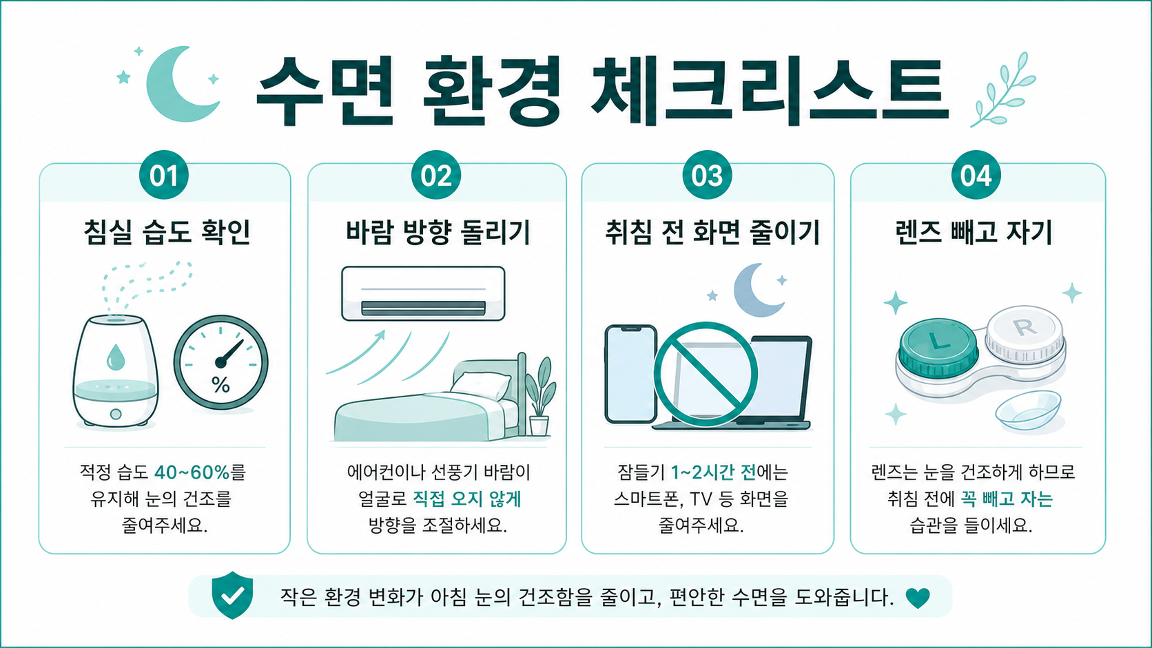 아침 눈 건조를 줄이기 전 확인할 침실 습도와 바람 방향