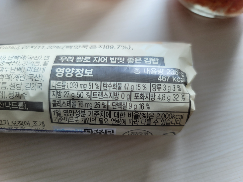 에그햄마요 칼로리 영양정보